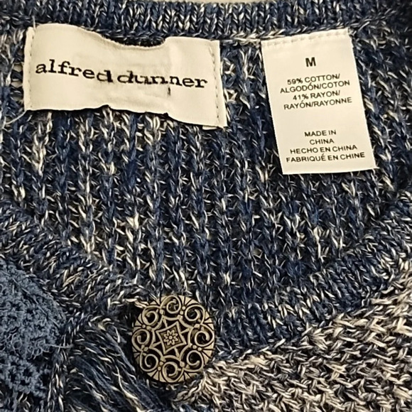 Denim Blue & Navy Boho Patch Crochet Lace, Fringed Cardigan - Picture 6 of 7